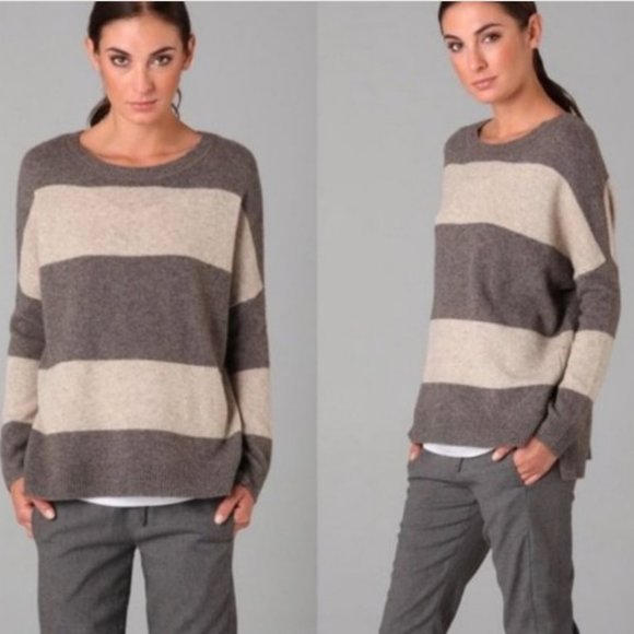 Vince Wool & Yak Hair Striped Sweater Gray Beige Size Small - Picture 2 of 8